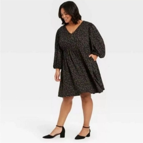 Ava & Viv Black Floral Peasant Shift Dress Size 2X - Picture 9 of 12